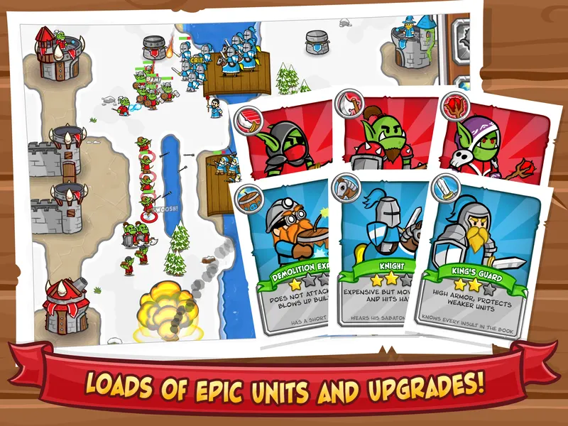 Unit cards for the Demolition Expert, Knight and King's Guard.